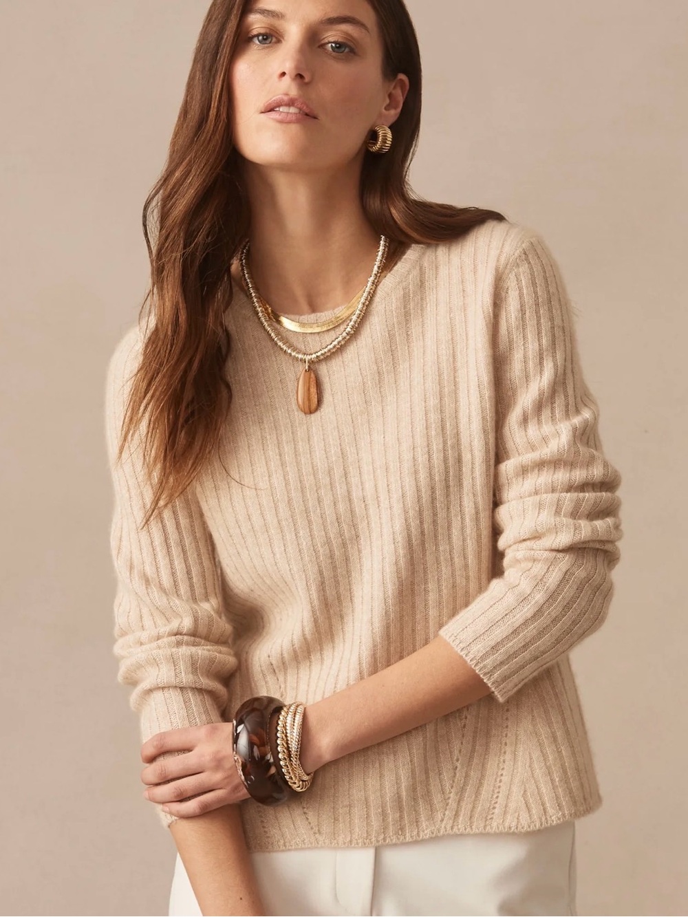 J McLaughlin Josephine Cashmere Linen Oatmeal Sweater M Quiet Luxury Cozy Soft
